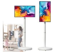 Hydravex Portable TV Monitor with Touch Screen, 21.5-Inch 1080p Smart Rolling TV on Wheels, Support Google Store, Full Swivel Rotation, Multiple Projection Sharing White-4+64G
