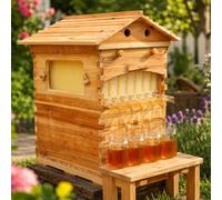 Hydravex Self Flow Beehive Starter Kit with Frames, Wooden Bee Hive Box with Observation Window & Honey Spout, Complete Beekeeping Box for Garden & Backyard Pollinators