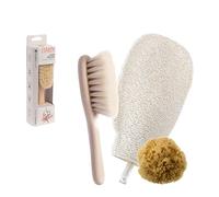 Hydréa London Baby Bliss - Bed + Bath Newborn Gift Set - Natural Baby Brush + Mediterranean Sea Sponge + Bamboo Wash Mitt