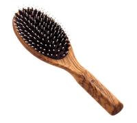 Luxe Olive Wood Hair Brush with Boar Bristles and Pins with Rubber Cushion for Smooth Detangle Hydrea London Natural One Size