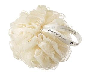 Hydrea London Shower Pouf, Bath Loofah, Mesh Sponge, Exfoliating Bath Scrunchie, Large Shower Puff Scrub, Body Cleansing Shower Puff for Men & Women - Cream