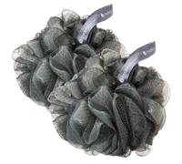 Hydrea London Shower Puffs - Pack of 2 Exfoliating Body Scrubber for Men & Women - Face & Body Cleansing Shower Scrub - Ultra-Soft, Large, & Vegan Bath Scrunchie - Bathing Buffers, Grey