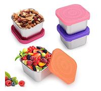 Hydream 4 x 180 ml Stainless Steel Snack Container, Leak-Proof Metal Food Storage Box Container with Silicone Lids, Reusable Stackable Mini Food Lunch Sauce Boxes Cups Set, Easy to Open