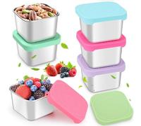 Hydream Salad Dressing Containers To Go, Small Condiment Containers with Lids, Stainless Steel Condiment Cup Dipping Sauce Cups Container for Lunch Bento Box Leakproof Silicone Lids (6p*180 ml)