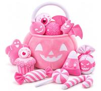 HyDren 11 Pcs My First Plush Halloween Basket, Pumpkin Toys, Pink | Soft Pumpkin Basket with Handles, Ghost, Candy Corn, Bat, Stuffed Toys for Kids, Toddler, Baby, Girls, Boys, Party Decor Gift
