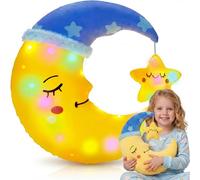 HyDren 15.7'' LED Twinkle Moon and Star Plush Stuffed Light up Soft Stuffed Toy Plush Pillow Goodnight Sensory Toy with Colorful Light for Kid Adult Room Decor Birthday Baby Shower Night Camping Gift