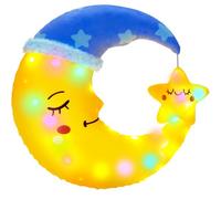 HyDren 15.7'' LED Twinkle Moon and Star Plush Stuffed Light up Soft Stuffed Toy Plush Pillow Goodnight Sensory Toy with Colorful Light for Kid Adult Room Decor Birthday Baby Shower Night Camping Gift