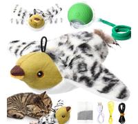 HyDren 2 Pcs Flapping Bird Cat Toys with Rolling Ball Interactive Chirping Bird Toy for Indoor Cats Rechargeable Kitten Electric Rolling Ball for Outdoor Plush Kitten Exercise Toys