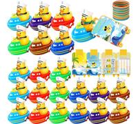 HyDren 20 Pack Duck Tag Cruise Kit Includes Mini Rubber Sailor Cruise Ducks in the Ship Bulk Duck Tags Elastic Rubber Bands for Cruising Hiding Summer Game Party Rewards (Yellow Style)