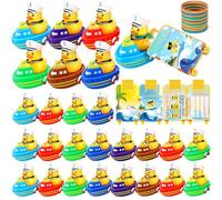 HyDren 36 Pack Duck Tag Cruise Kit Includes Mini Rubber Sailor Cruise Ducks in the Ship Bulk Duck Tags Elastic Rubber Bands for Cruising Hiding Summer Game Party Rewards (Yellow Style)
