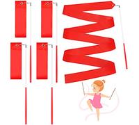 HyDren 4 Pieces Red Dance Ribbons Streamers for Kids Adults 78.7 Inches Rhythmic Gymnastics Ribbon with Wands Dancing Streamers Praise Dance Flags Wand Twirling Baton for Talent Shows Artistic(Red)