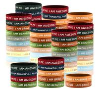 HyDren 48 Pieces Inspirational Wristbands Motivational Silicone Bracelets Bulk Positive Affirmation Rubber Bracelets End of School Year Gift for Student Teacher, 2.56 Inch(Joyous Color)
