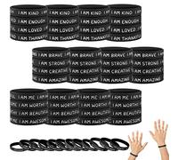 HyDren 48 Pieces Inspirational Wristbands Motivational Silicone Bracelets Bulk Positive Affirmation Rubber Bracelets End of School Year Gift for Student Teacher, 2.56 Inch, 2.56 inches, Silicone