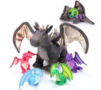 HyDren 5 Pcs Dragon Plush 16 Inch Mommy with 4 Babies Gray | Stuffed Set, Mommy Belly Opens for Babies, Birthday Party Decor, Classroom Prizes, Playmates for Boys Girls