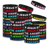 HyDren 50 Pcs Jesus is The Answer Silicone Wristbands Colorful Rubber Bracelets Christian Silicone Bracelet God We Trust Rubber Wristbands for Adult Women Men Party Novelty