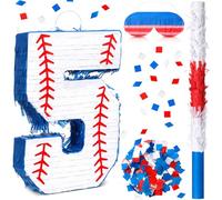 HyDren Baseball Piñata with Blindfold Bat Confetti 16 Inch Baseball Number Piñata Sports Theme Party Decoration Supplies for 1st 2nd 3rd 4th to 8th Birthday Softball Party Decor(Number 5)