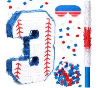 HyDren Baseball Piñata with Blindfold Bat Confetti 16 Inch Baseball Number Piñata Sports Theme Party Decoration Supplies for 1st 2nd 3rd 4th to 8th Birthday Softball Party Decor(Number 3)
