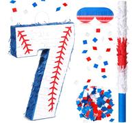 HyDren Baseball Piñata with Blindfold Bat Confetti 16 Inch Baseball Number Piñata Sports Theme Party Decoration Supplies for 1st 2nd 3rd 4th to 8th Birthday Softball Party Decor (Number 7)