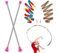 HyDren Dance Ribbons Colorful Rainbow Streamers Ribbon Dancer Wand 21 Inch Stainless Steel Twirling Baton Rhythmic Gymnastics Conducting Batons for Dancing Band Gymnastic (Pink)