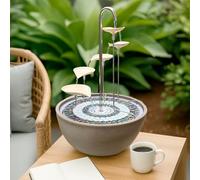 HYDRIA Large 45cm Taupe Leaf Cascade Indoor Outdoor Water Feature, Battery Powered Fountain, includes Glass Mosaic, Porcelain Bowl, Up to 100 Hours per Charge, USB Charging, British Brand, Wireless