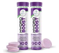Hydro Boost Electrolyte Tablets + Vitamins | Fast Rehydration & Recovery | Sugar-Free | Blackcurrant Flavour | Vegan Friendly | Twin Pack Deal (2 Packs of 20)