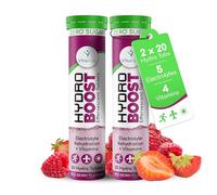 Hydro Boost Electrolyte Tablets + Vitamins | Rapid Rehydration & Recovery | Zero Sugar | New Strawberry & Raspberry Flavour | Vegan Friendly | Twin Pack Deal - 2 x 20 Hydro Tabs