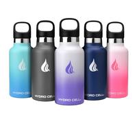 HYDRO CELL Stainless Steel Water Bottle w/Straw & Standard Mouth Lids - Keeps Liquids Hot or Cold with Double Wall Vacuum Insulated Sweat Proof Sport Design (Lavender/White, 16oz)
