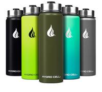 HYDRO CELL Stainless Steel Water Bottle w/Straw & Wide Mouth Lids (40oz 32oz 24oz 18oz) - Keeps Liquids Hot or Cold with Double Wall Vacuum Insulated Sweat Proof Sport Design (Army 24 oz)