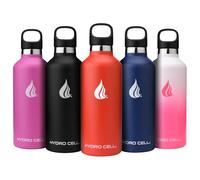 HYDRO CELL Stainless Steel Water Bottle with Straw & Standard Mouth Lids (32oz 24oz 20oz 16oz) - Keeps Liquids Hot or Cold with Double Wall Vacuum Insulated Sweat Proof Sport Design (Red 32oz)