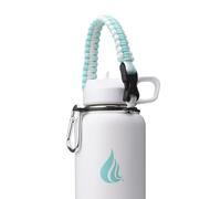 HYDRO CELL Wide Mouth Paracord Handle - Strap Carrier with Safety Ring and Carabiner. Compatible with 18, 24, 32, 40, and 64 oz Stainless Steel Water Bottles (Teal/White)