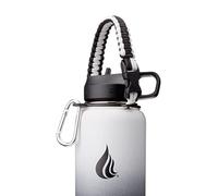 HYDRO CELL Wide Mouth Paracord Handle - Strap Carrier with Safety Ring and Carabiner. Compatible with 18, 24, 32, 40, and 64 oz Stainless Steel Water Bottles (Black/White)