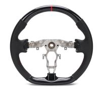 Hydro Dip Carbon Fiber Style Steering Wheel Perforated Leather With Red Stitching, Flat Bottom Replacement for 370Z 2009-2020 - Durable ABS Construction, Ergonomic Grip, Sporty