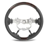 Hydro Dip Steering Wheel Perforated Leather Stitching Round Bottom Design Replacement For Land Cruiser J200 Facelift 2016 to 2021 ABS Nappa Leather Upgrade (Wood Grain)