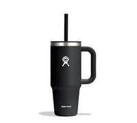 HYDRO FLASK - Travel Tumbler 709 ml (24 oz) with Closable Press-in Straw Lid - Stainless Steel - Double Wall Vacuum Insulated - Splash Resistant lid - Black