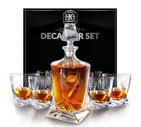 Hydro Gizmos Whiskey Decanter Set for Men with 4 Drinking Glasses for Cognac, Bourbon, Rum, Scotch, Liquor Crystal Clear Decanter Sets House Warming Gifts New Home Whiskey Gifts for Men Dad Him
