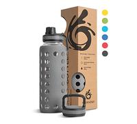 hydro2go Glass Water Bottle with Silicone Sleeve - 100% Leak-Proof, BPA-Free, Dishwasher Safe, 2 Replaceable Lids - Perfect for Office, Fitness, Yoga, Sports & Outdoors (Stone Grey 2.0) - 950 ml