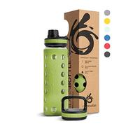 hydro2go Glass Water Bottle with Silicone Sleeve - Dishwasher Safe, 2 Interchangeable Lids, 100% Leak-proof & BPA-free - Ideal for Children, Office, Sports & Outdoor (Olive Green 2.0) - 550 ml
