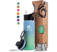 hydro2go Stainless Steel Water Bottle - BPA-Free Thermo Bottle for Kids, School, Sports & Outdoor - Keeps Drinks Hot for up to 12H and Cold for up to 24H - Includes 3 Drinking Caps - 530ml (Lagoon)