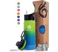 hydro2go Stainless Steel Water Bottle - BPA-Free Bottle for Kids, School, Sports & Outdoor - Keeps Drinks Hot for up to 12H and Cold for up to 24H - Includes 3 Drinking Caps - 530ml (Earth)