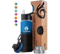 hydro2go Stainless Steel Water Bottle - BPA-Free Bottle for Kids, School, Sports & Outdoor - Keeps Drinks Hot for up to 12H and Cold for up to 24H - Includes 3 Drinking Caps - 530ml (Space)