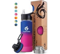 hydro2go Stainless Steel Water Bottle - BPA-Free Bottle for Kids, School, Sports & Outdoor - Keeps Drinks Hot for up to 12H and Cold for up to 24H - Includes 3 Drinking Caps - 530ml (Passion)