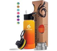 hydro2go Stainless Steel Water Bottle - BPA-Free Bottle for Kids, School, Sports & Outdoor - Keeps Drinks Hot for up to 12H and Cold for up to 24H - Includes 3 Drinking Caps - 530ml (Sun)