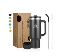 hydro2go Thermos Cup with Straw - Keeps Drinks Hot for up to 10 Hours - Cold for up to 12 Hours - Dishwasher Safe - BPA-Free - Travel Coffee Mug, Insulated Cup for Hot & Cold Beverages(Black, 1200ml)