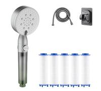 Hydroboost High Pressure 5-Mode Filtered Shower Head, Filtered Shower Head with Handheld Built-in Power Wash for Hard Water, 5 Adjustable Spray Settings, One-Click Water Stop(Gray)