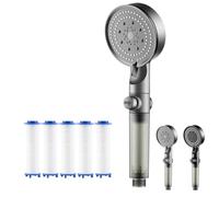 Hydroboost High Pressure 5-Mode Filtered Shower Head, Filtered Shower Head with Handheld, Built-in Power Wash for Hard Water, One-Click Water Stop, 1/2'' Connection, Tool-Free Installation (Gray-A)