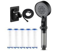 Hydroboost High Pressure 5-Mode Filtered Shower Head, Filtered Shower Head with Handheld, One Touch Start/Stop Filter Shower Head with Hose, Adjustable Bracket, Five PP Cotton Filters (1pcs)
