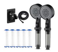 Hydroboost High Pressure 5-Mode Filtered Shower Head, Filtered Shower Head with Handheld, One Touch Start/Stop Filter Shower Head with Hose, Adjustable Bracket, Five PP Cotton Filters (2pcs)