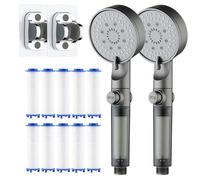 Hydroboost High Pressure 5 Mode Filtered Shower Head, Filtered Shower Heads with Handheld & Silicone Nozzle, Multi Functional High Pressure Showerhead for Hard Water (2 pcs Shower Head+10 Filters)