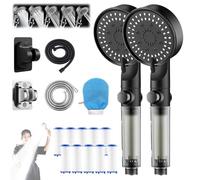 HydroBoost High Pressure 5-Mode Filtered Shower Head, HydroBoost Shower Head with Filters for Hard Water, Powerful Flow & Water Saving Bathing for Home Gym Use, One-Click Water Stop (2pcs-c)
