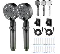 HydroBoost High Pressure 5 - Mode Filtered Shower Head, Universal G1/2” Connector, Filtered Shower Head with Handheld, Built-in Power Wash for Hard Water, Tool-Free Installation (Black *2)